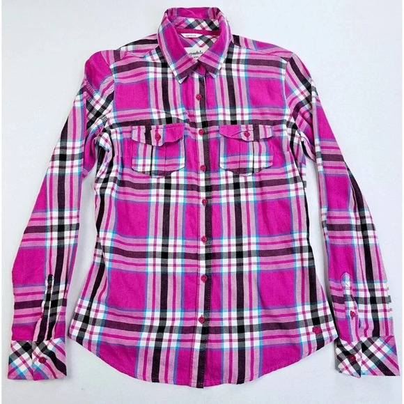 Aeropostale Eighty-Seven Signature Pink Check L/S Embroidered Logo Cotton Shirt - Picture 5 of 12